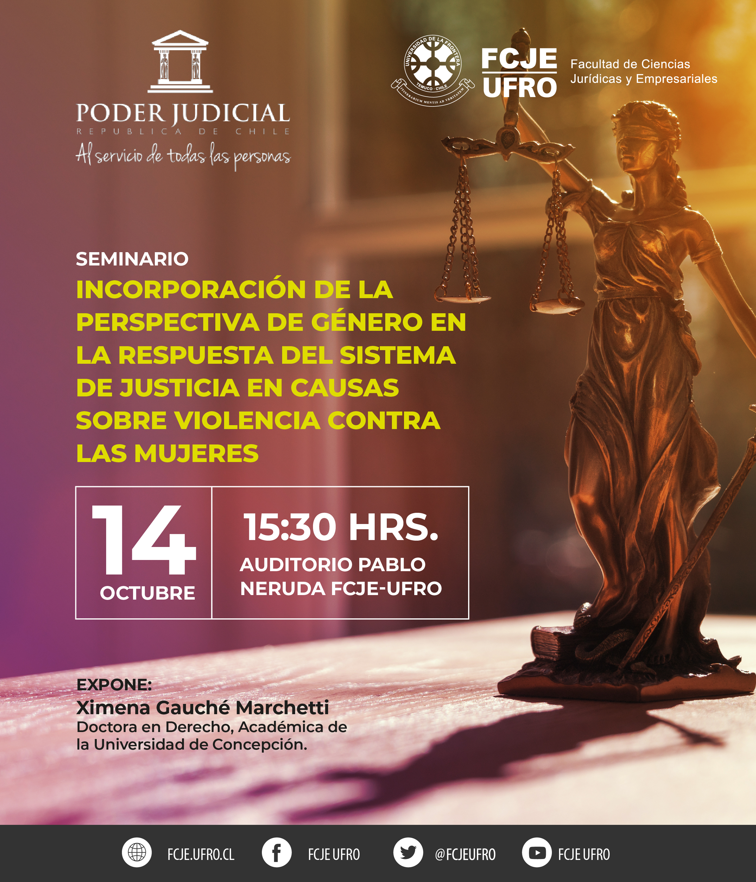 Ministra Cecilia Aravena invita a Seminario sobre la incorporación de la perspectiva de género en causas de violencia contra las mujeres.